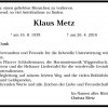 Metz Klaus 1939-2010 Todesanzeige